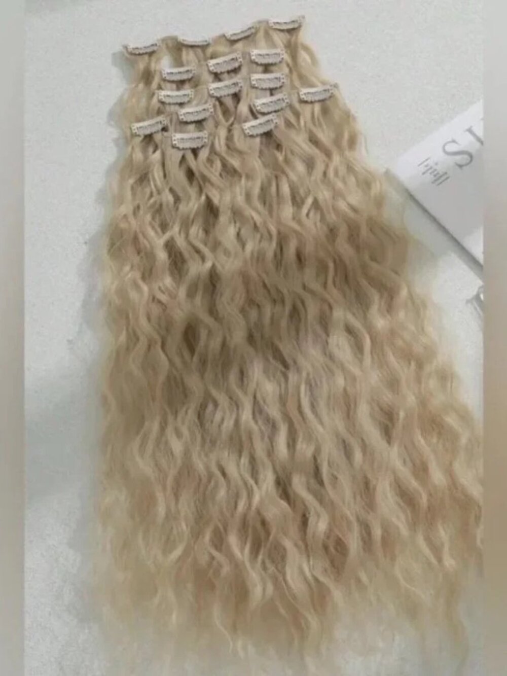 Curly Wave Natural Light Ash Blonde 7pcs hair set Extensions - Clip ins